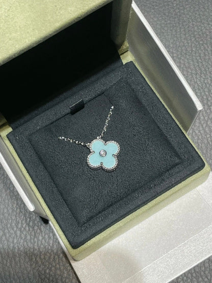 [Glow Muse]COLLAR PLATA CLOVER 1 DIAMANTE AZUL CLARO