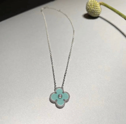 [Glow Muse]COLLAR PLATA CLOVER 1 DIAMANTE AZUL CLARO