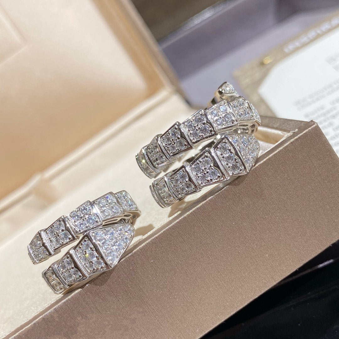 [Glow Muse]SERPENTI ANILLO DOBLE DE PLATA CON DIAMANTES PAVÉ