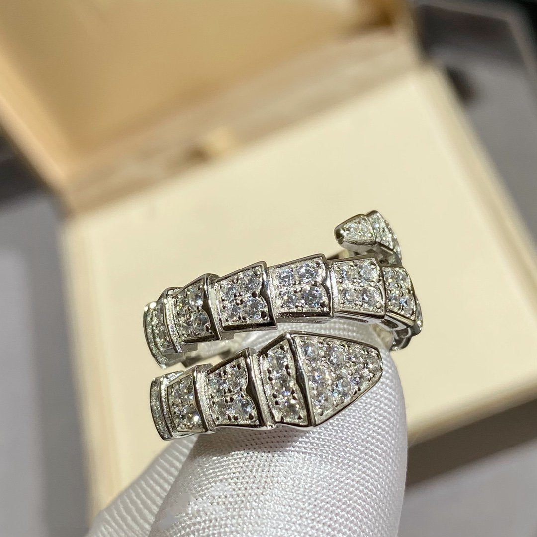 [Glow Muse]SERPENTI ANILLO DOBLE DE PLATA CON DIAMANTES PAVÉ