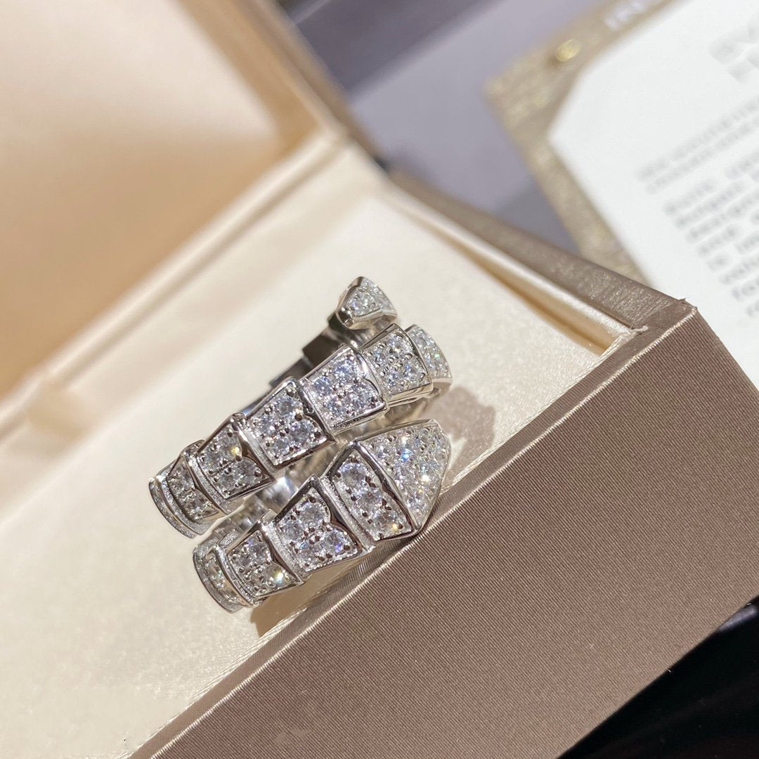 [Glow Muse]SERPENTI ANILLO DOBLE DE PLATA CON DIAMANTES PAVÉ