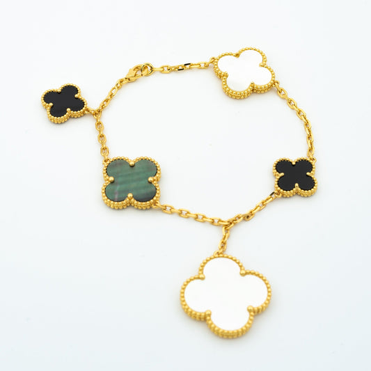 [Glow Muse] PULSERA CLOVER 5 MOTIVOS ONYX NACAR