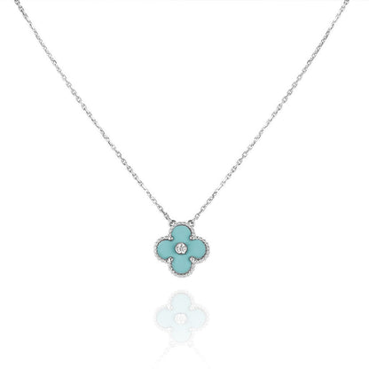 [Glow Muse]COLLAR PLATA CLOVER 1 DIAMANTE AZUL CLARO