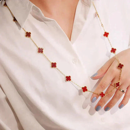[Glow Muse]COLLAR DE CORNALINA TRÉBOL CON 20 MOTIVOS