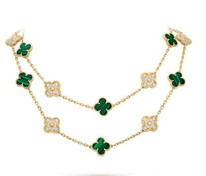 [Glow Muse]COLLAR DE DIAMANTES TRÉBOL CON 20 MOTIVOS DE MALAQUITA