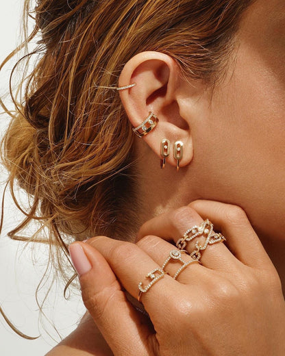 [Glow Muse]PENDIENTES CRIOLLAS MOVE UNO MINI 1 DIAMANTE