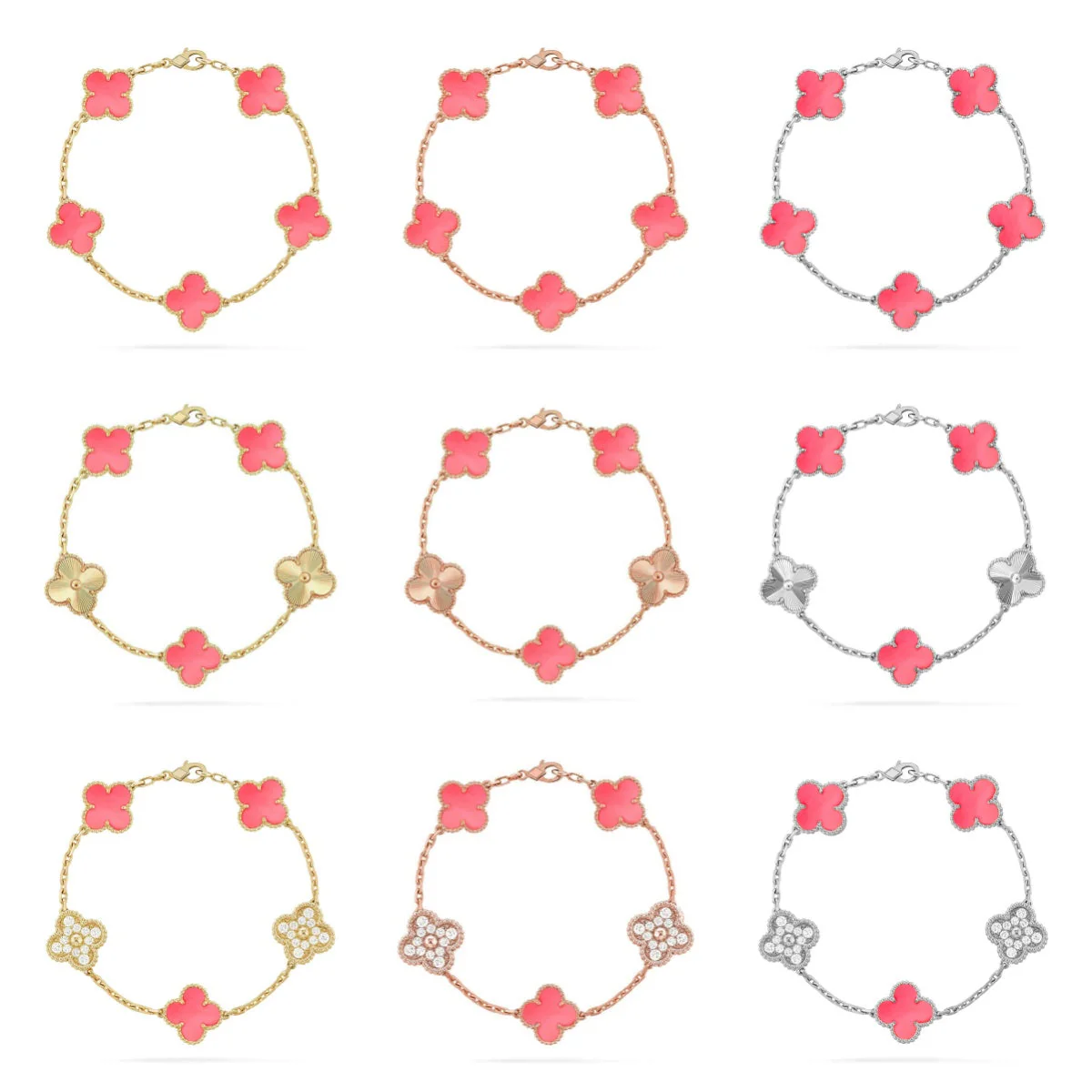 [⭐Glow Muse] مجموعة سوار CLOVER 5 MOTIFS من عرق اللؤلؤ الوردي