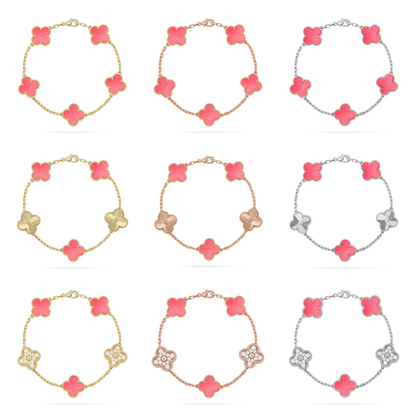 [⭐Glow Muse] مجموعة سوار CLOVER 5 MOTIFS من عرق اللؤلؤ الوردي