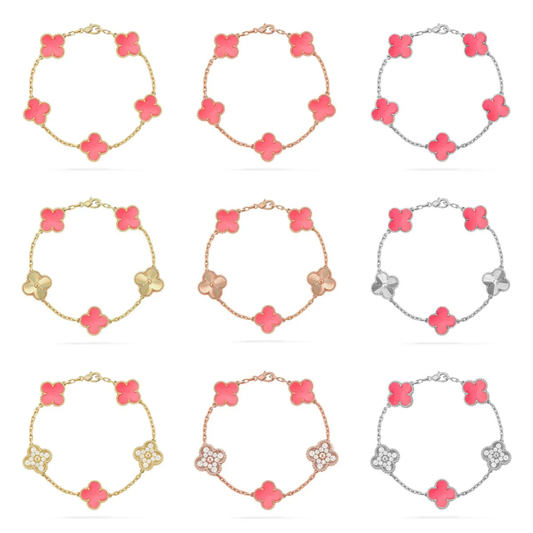 [⭐Glow Muse] مجموعة سوار CLOVER 5 MOTIFS من عرق اللؤلؤ الوردي