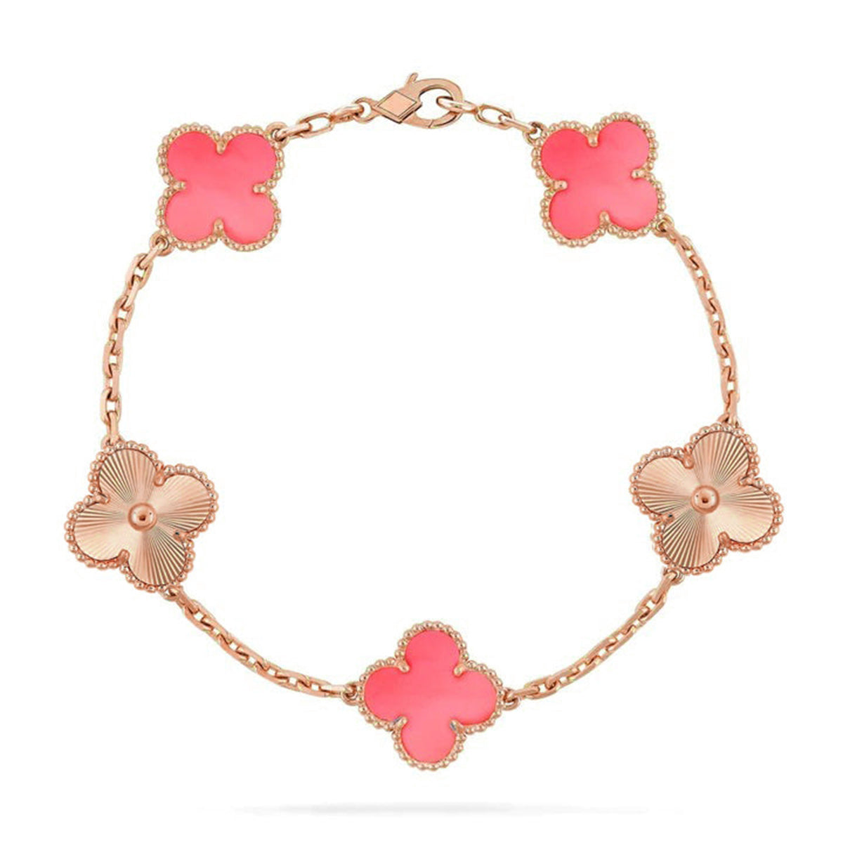 [⭐Glow Muse] مجموعة سوار CLOVER 5 MOTIFS من عرق اللؤلؤ الوردي