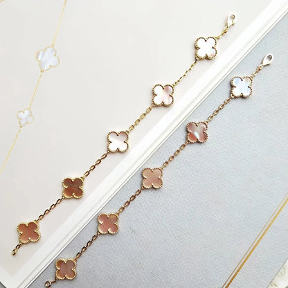 [⭐Glow Muse] مجموعة سوار CLOVER 5 MOTIFS من عرق اللؤلؤ الوردي