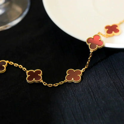 [⭐Glow Muse] مجموعة سوار CLOVER 5 MOTIF من العقيق الأحمر