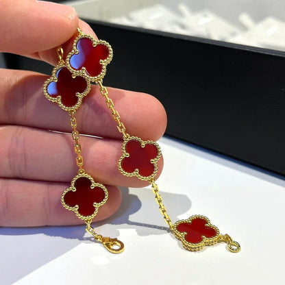 [⭐Glow Muse] مجموعة سوار CLOVER 5 MOTIF من العقيق الأحمر