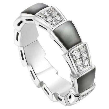 [Glow Muse]ANILLO SERPENTI PLATA DIAMANTE MADREPERLA NEGRA 4MM