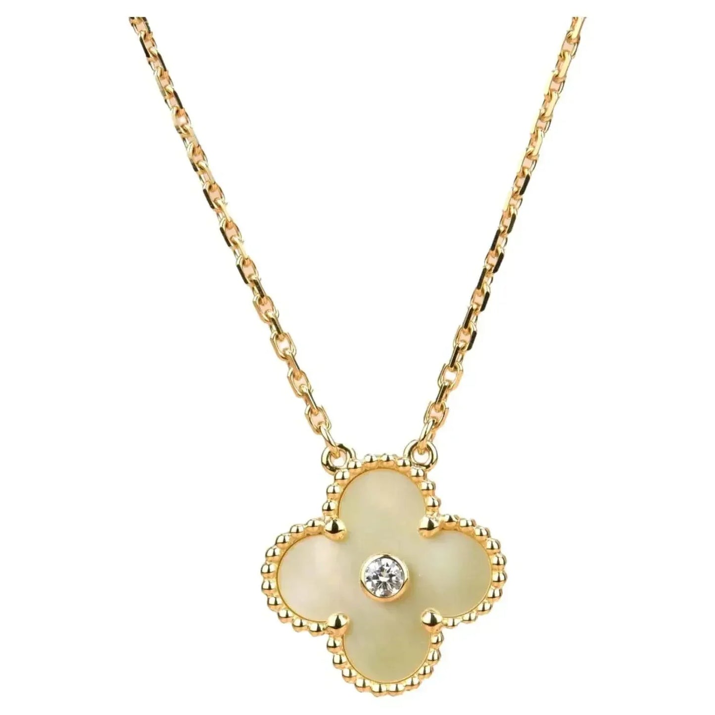 [Glow Muse]COLLAR CLOVER DE 15 MM CON DIAMANTE Y NÁCAR EN ORO