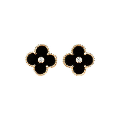 [Glow Muse]CLOVER MEDIUM 1 MOTIFS ONYX DIAMOND EARRINGS
