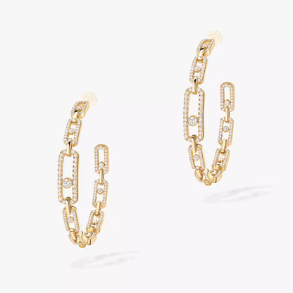 [[Glow Muse]Pendientes de aro con diamantes y eslabones