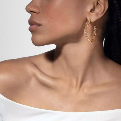 [[Glow Muse]Pendientes de aro con diamantes y eslabones