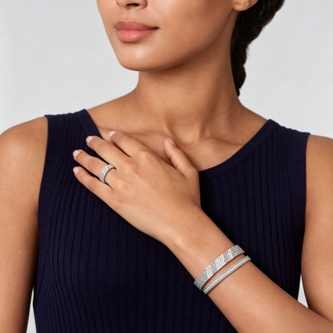 [Glow Muse] ANILLO DE TRES HILERAS DE DIAMANTES