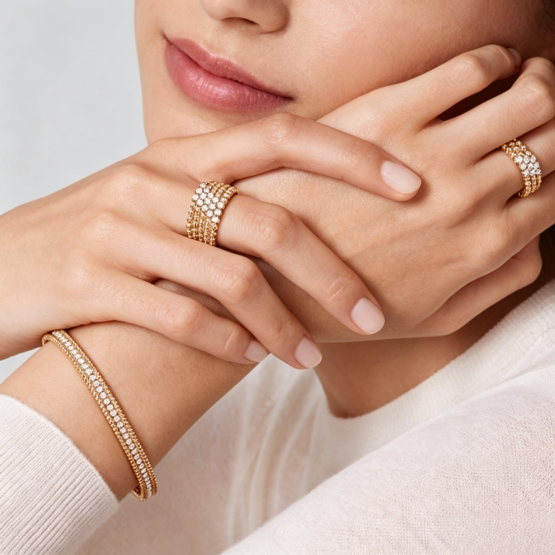 [Glow Muse] ANILLO DE TRES HILERAS DE DIAMANTES