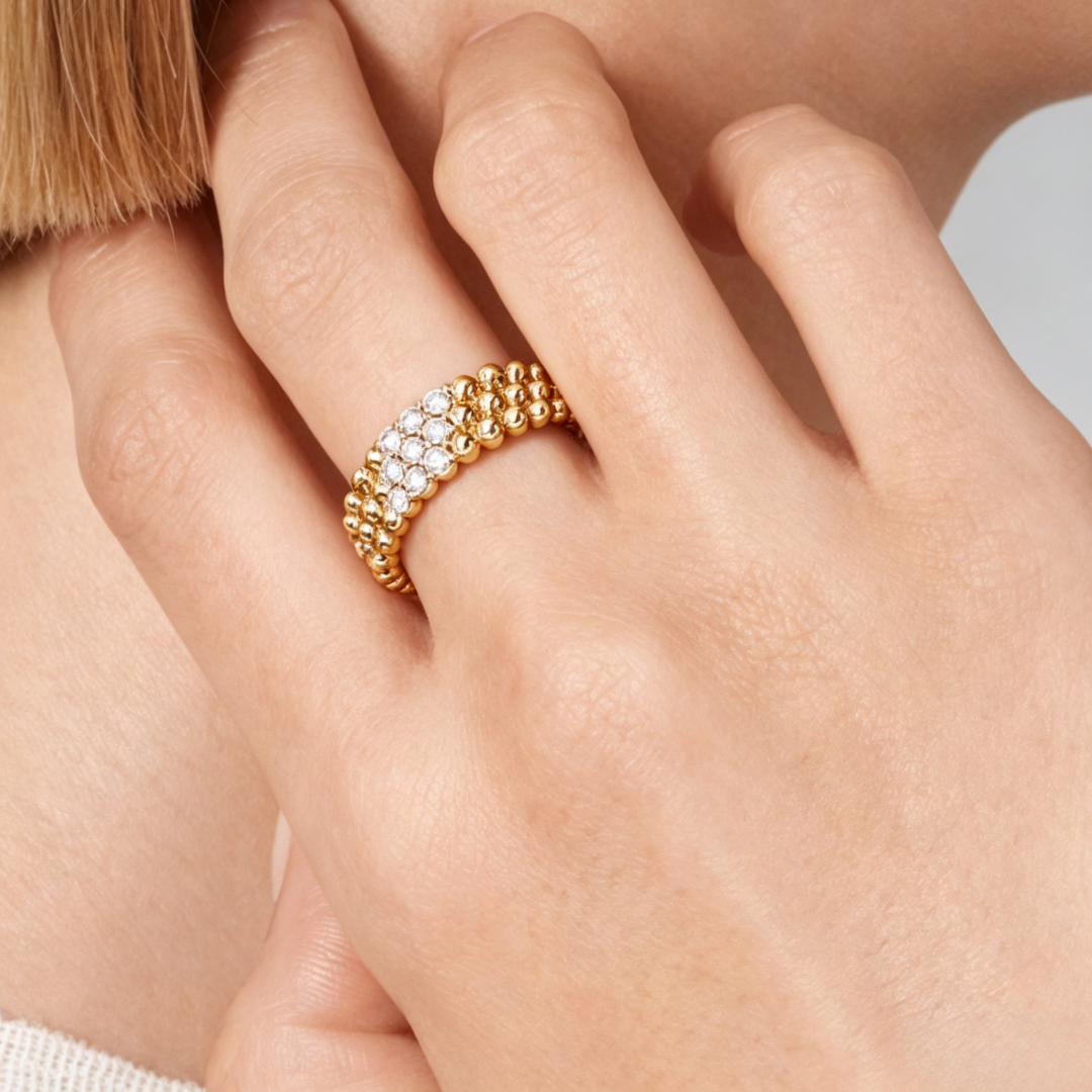 [Glow Muse] ANILLO DE TRES HILERAS DE DIAMANTES