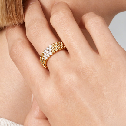 [Glow Muse] ANILLO DE TRES HILERAS DE DIAMANTES