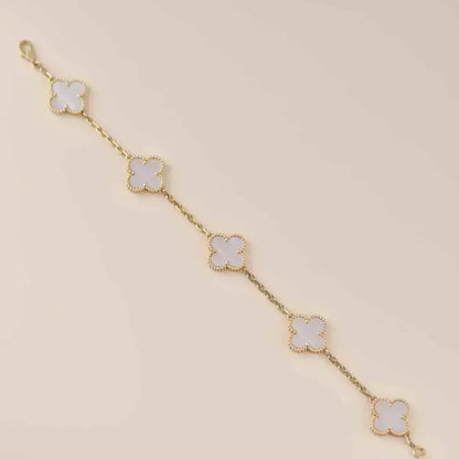 [⭐Glow Muse] مجموعة أساور CLOVER WHITE PEARL MOP ذات الـ 5 نقوش