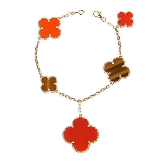 [Glow Muse] PULSERA TRÉBOL 5 MOTIVOS CORNALINA OJO DE TIGRE