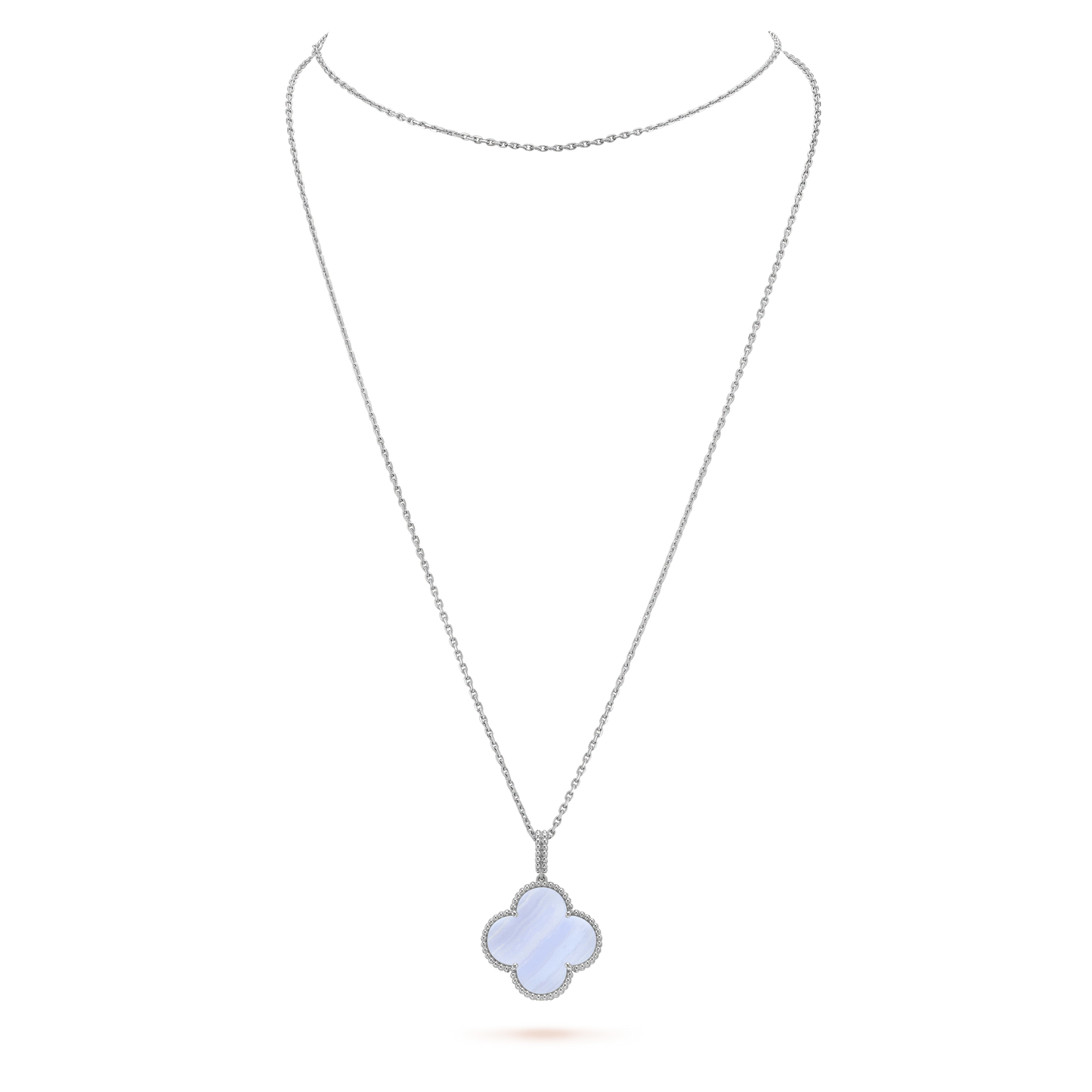 [Glow Muse]COLLAR GRANDE TRÉBOL DE CALCEDONIA PLATA TRÉBOL