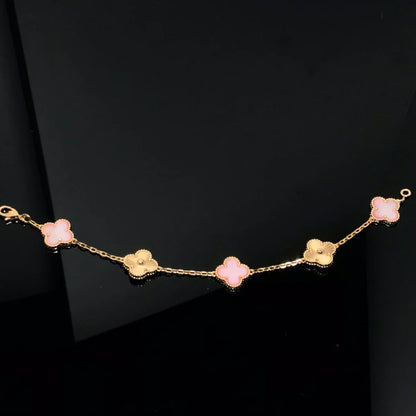 [⭐Glow Muse] مجموعة سوار CLOVER 5 MOTIFS من عرق اللؤلؤ الوردي