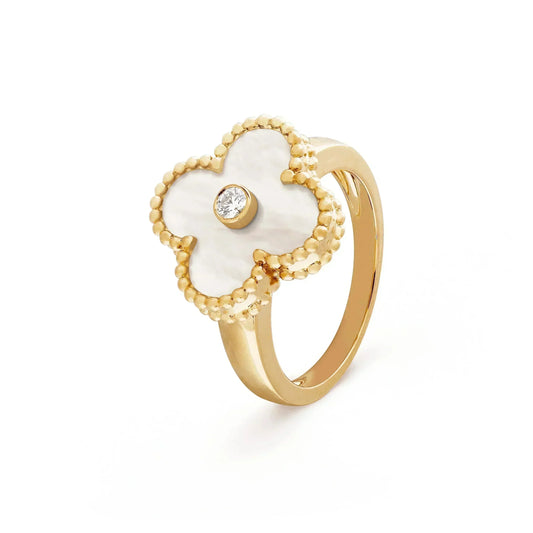 [Glow Muse] ANILLO TRÉBOL MOP ROSA ORO DIAMANTE